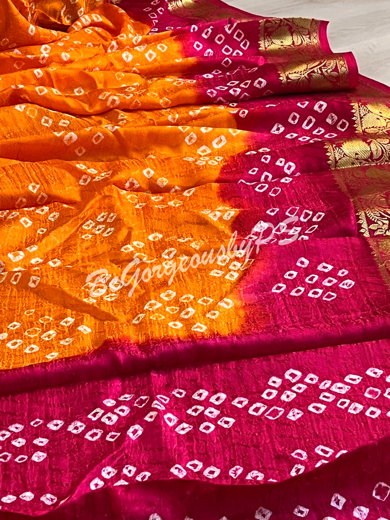 Yellow and Rani Pink All-Over Design Kanchi Silk Saree | ViBha